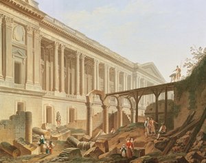 Nedrivning af Hotel de Bourbon og rydning af Louvre Colonnade, ca. 1764