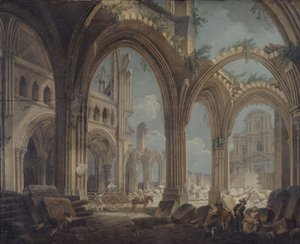 Nedrivning af kirken Saint-Jean-en-Greve, ca. 1800 (olie på lærred) af Pierre Antoine Demachy