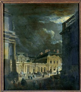 La Place du Palais Royal i Paris ved måneskin Maleri af Pierre Demachy (1723-1807) 1700-tallet søn. 0,39x0,34 m Paris, Musee Carnavalet af Pierre Antoine Demachy