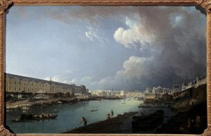 Udsigt over Louvre og Ile de la Cite taget fra Pont Royal-maleriet af Pierre Demachy (1723-1807) 1778 Søn. 0,49x0,77m. af Pierre Antoine Demachy