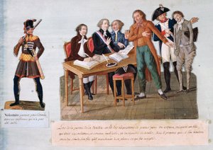 Frivillige på vej for at melde sig til hæren for krigen i Vendée (1792-1793) (gouache på papir)