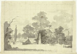 Udsigt over parken ved Versailles: Trappe med to par sfinkser af Pierre Antoine Mongin