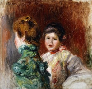 En skitse af to kvinders hoveder; Esquisse, Deux Tetes de Femmes, 1895 af Pierre Auguste Renoir