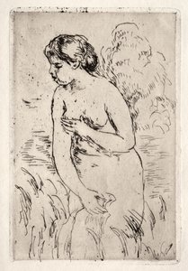 Badende stående op til sine knæ af Pierre Auguste Renoir