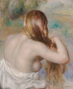 Blond, der fletter sit hår af Pierre-Auguste Renoir