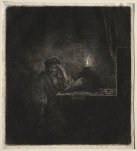 Kopi af Student ved et bord ved levende lys af Pierre Auguste Renoir