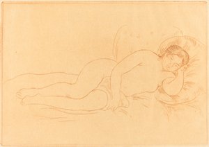 Kvinde nøgen tilbagelænet Femme nue couchee, 1906. af Pierre Auguste Renoir
