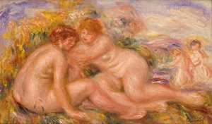 Fire badende (olie på lærred) af Pierre Auguste Renoir