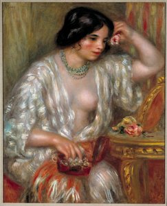 Gabrielle med smykker: Gabrielle Renard, sygeplejerske til kunstnerens søn. Maleri af Pierre Auguste Renoir (1841-1919) af Pierre Auguste Renoir
