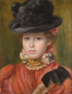 Pige i sort hat med røde blomster, ca. 1890 af Pierre Auguste Renoir