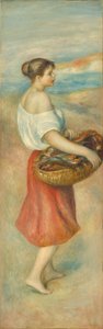 Pige med en kurv med fisk, ca. 1889. af Pierre Auguste Renoir