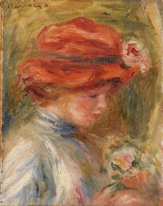 Ung kvinde i rød hat af Pierre Auguste Renoir