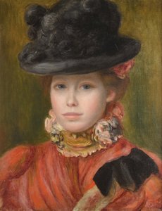 Pige i sort hat med røde blomster - Pige i sort hat med røde blomster af Renoir, Pierre Auguste (1841-1919), ca. 1890 - Olie på lærred - Privat samling af Pierre Auguste Renoir