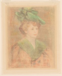 Dame med Grøn Hat Mlle. Dieterle, slutningen af det 19.-begyndelsen af det 20. århundrede. af Pierre Auguste Renoir