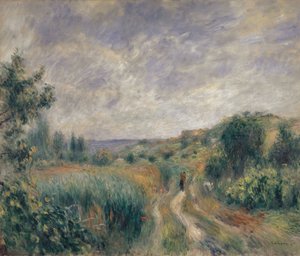 Landskab nær Essoyes Landskab med to figurer på græsset, 1892. af Pierre Auguste Renoir