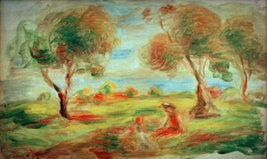Landskab nær Cagnes Sur-Mer, med mennesker af Pierre Auguste Renoir