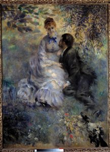 Elskere. Par sidder i en have. Maleri af Pierre Auguste Renoir (1841-1919) af Pierre Auguste Renoir