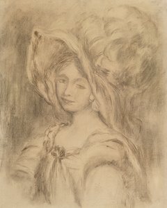 Mme Dieterle i en hat, ca. 1896 (kul på papir) af Pierre Auguste Renoir
