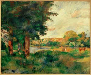 Ile de France landskab med høje træer af Pierre Auguste Renoir