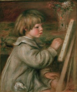 Portræt af Claude Renoir maleri. Claude ved staffeliet af Pierre Auguste Renoir