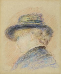Profil af en ung kvinde i en blå hat (pastel på papir)
