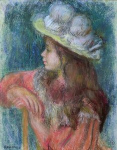 Siddende ung pige i en hvid hat, 1884 (pastel på papir)
