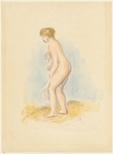 Stående kvindelig bader af Pierre Auguste Renoir