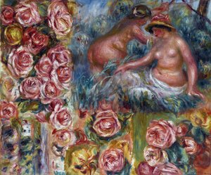 Studie af nøgne kvindefigurer og blomster af Renoir, Pierre Auguste (1841-1919). Olie på lærred, størrelse: 54,6x64,7, ca. 1915, Privat Samling