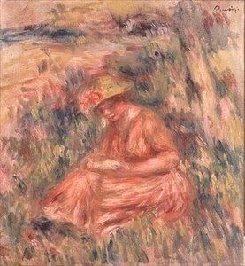 Kvinde siddende på græsset af Pierre Auguste Renoir
