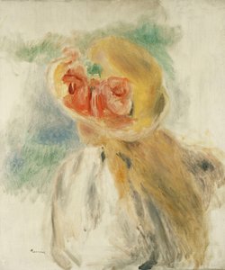 Ung Pige med Blomster i Hatten; Ung pige i en blomstret hat, ca. 1900-1905 af Pierre Auguste Renoir