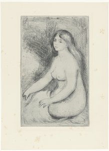 Siddende nøgen kvinde Baigneuse assistere af Pierre Auguste Renoir