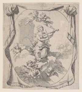 Skt. Cecilia på skyer opretholdt af engle, 1696., 1696. af Pierre Berchet