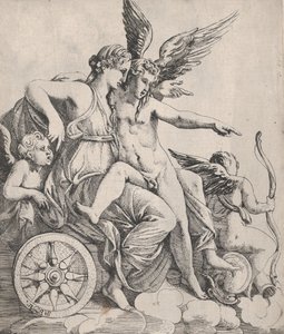Venus og Amor på en vogn, 1607-61. af Pierre Biard