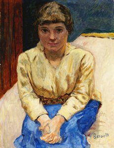 Pige siddende, med Hænderne Krydsede; Young Girl Seated, Les Mans Croisees, ca. 1916 (olie på lærred) af Pierre Bonnard