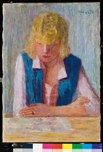 Blondinen i den blå vest af Pierre Bonnard