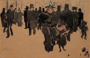 Le boulevard, ca. 1890 (akvarel, blæk og vask på brunpapir) af Pierre Bonnard