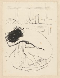 Nøgen kvinde sætter sig på hug i karret og vasker sig Le Tubo af Pierre Bonnard