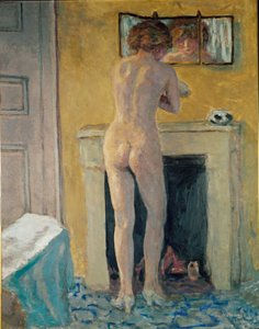Nu Devant la Cheminee (olie på lærred) af Pierre Bonnard