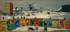 Palisade, plakater (Palisade dækket med plakater, og de gamle Montmartre-møller under sneen) af Pierre Bonnard