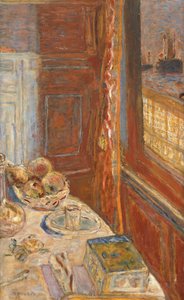 Stilleben med skibe set gennem vindue, ca. 1906