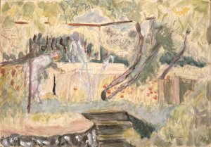 Studie for kvinde i en have (wc og blyant) af Pierre Bonnard