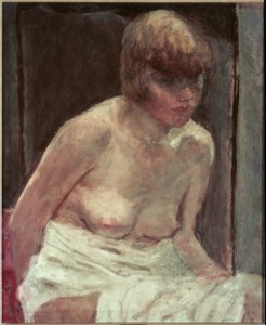 Ung kvindes torso i hvid badekåbe af Pierre Bonnard