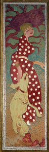Kvinde i kjole med hvide prikker Maleri af Pierre Bonnard (1867-1947) 1891 Dim. 1,6x0,48 m Paris, musee d