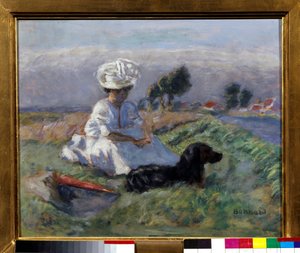 Kvinde med hund (olie på lærred) af Pierre Bonnard