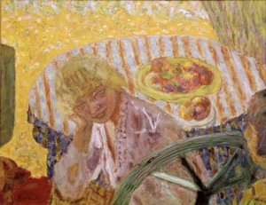 Unge kvinder i haven eller den stribede dugemaleri af Pierre Bonnard (1867-1947) 1921-1923 Privat samling af Pierre Bonnard