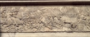 Slaget ved Marignan i 1515. Hjertegraven for kongen af Frankrig Francois I (1494-1547): Lavrelief af Pierre Bontemps (ca. 1507-1568)