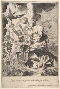 Jomfru og barn med engle, 1636. af Pierre Brebiette