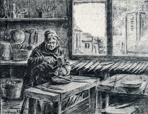 En arbejder, der laver filer Gravering fra Pierre Calmettes private samling af Pierre Calmettes