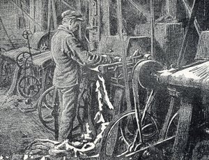 Læderindustri: mekanisk klipning af pelse Gravering fra "Excursion a travers les metiers" af Pierre Calmette Private Collection