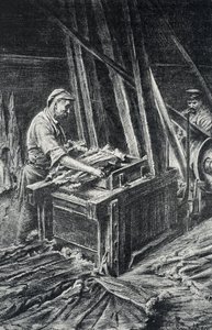 Peausserie, le corroyage: læderarbejde, blødgøring af dyrehudene i en mere fyldig gravering fra Pierre Calmette Collection privee